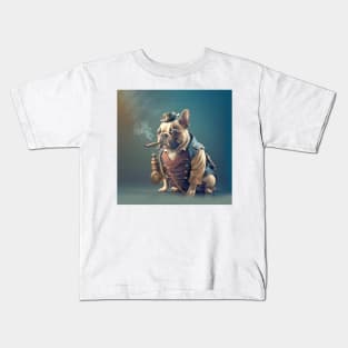 French Bulldog Steampunk Smoking Pipe Kids T-Shirt